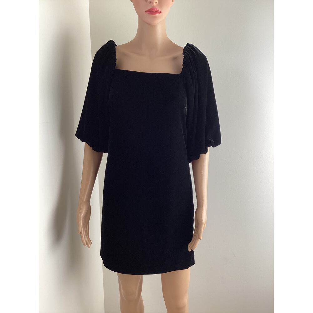 Rebecca Minkoff vienne black velvet mini dress puff sleeves square neckline sz M